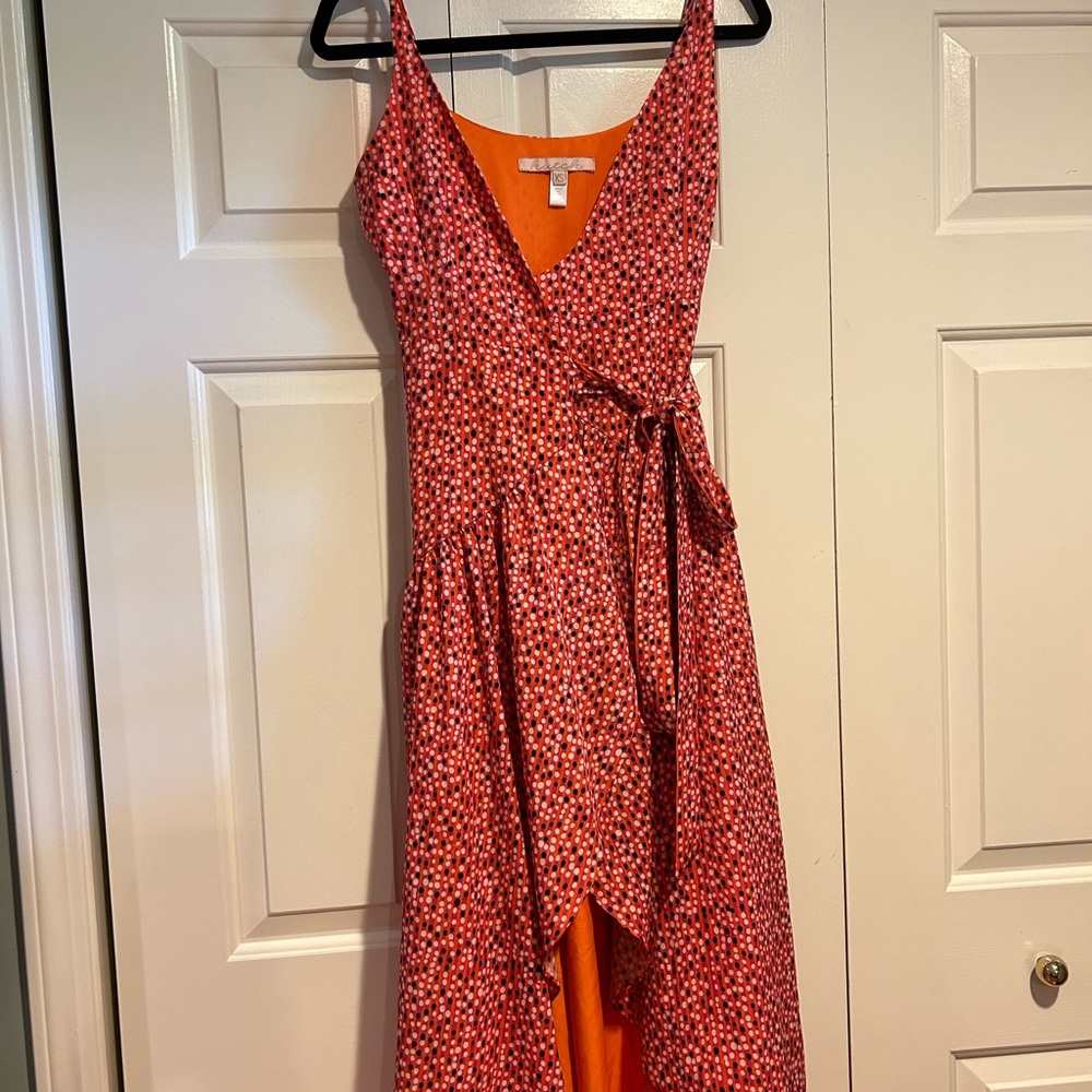 ANTHROPOLOGIE Hutch Red Polka Dot Flutter High Low V-Neck Wrap Dress XS